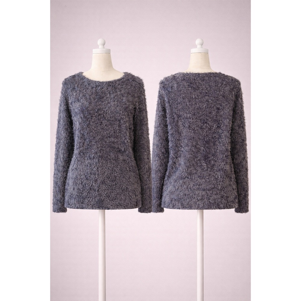 City‎ Chic Womens Shaggy Eyelash Knit Sweater Charcoal Grey Long Sleeve Size 12